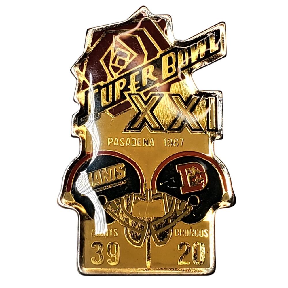 Super Bowl 21 XXI Lapel Hat Pin 1987 Giants 39 Broncos 20 1.5" Vtg Pasadena